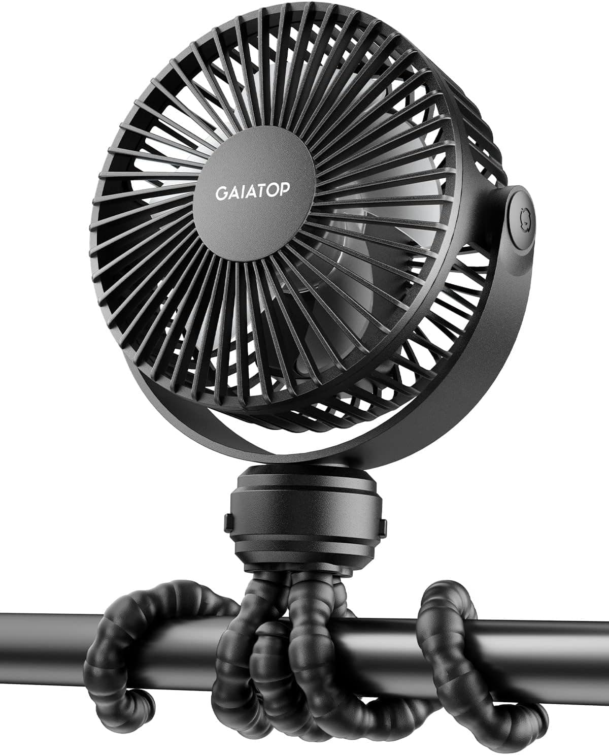 Gaiatop Mini Portable Stroller Fan, Battery Operated Small Clip on, Detachable 3 Speed 360° Rotate Tripod