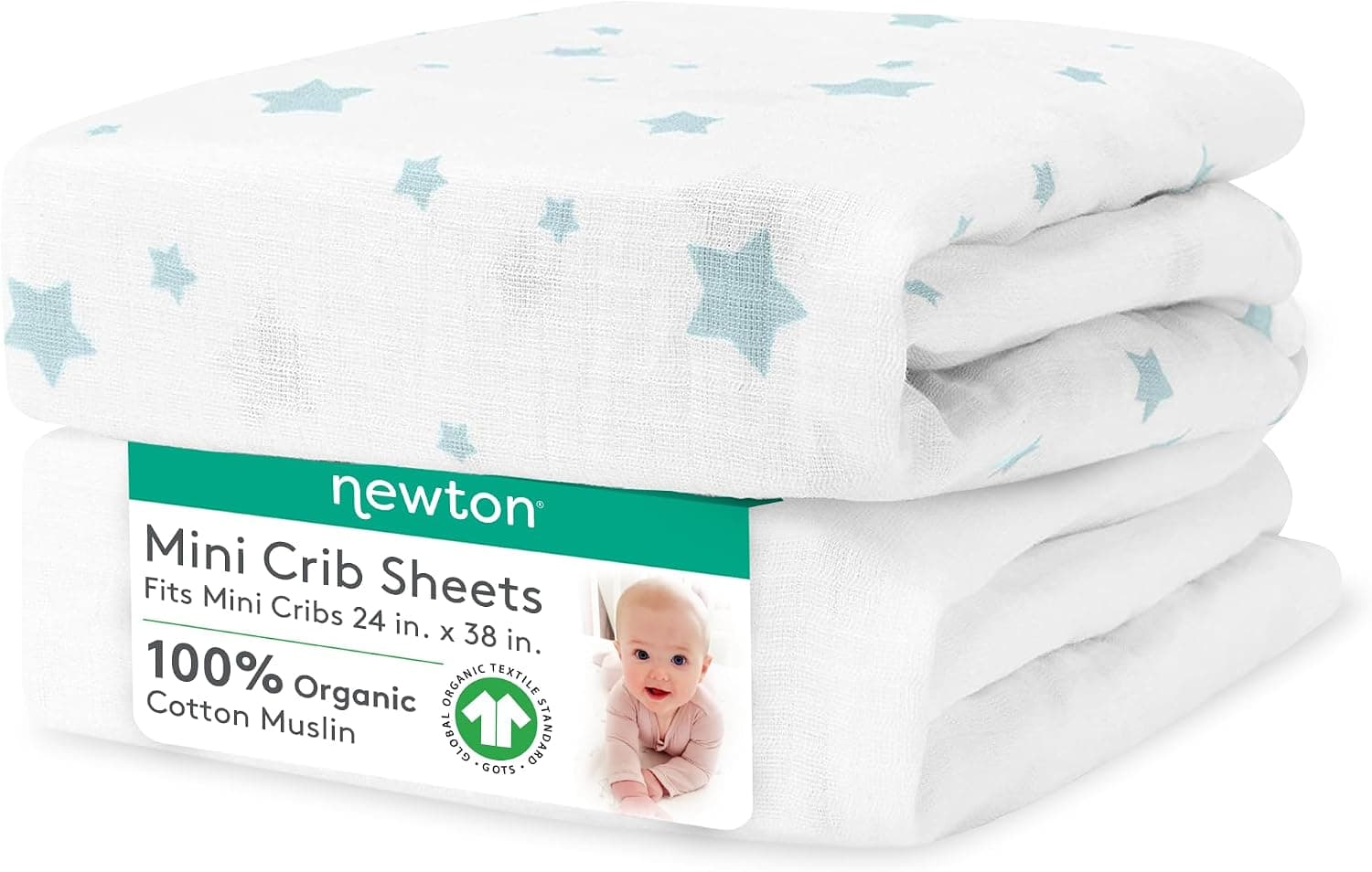 Newton Baby Fitted Mini Crib Sheets (2-Pack) | Organic Muslin Cotton, Breathable & Soft, Washable, Fits Mini Crib Mattresses 24" x 38" (Clay)