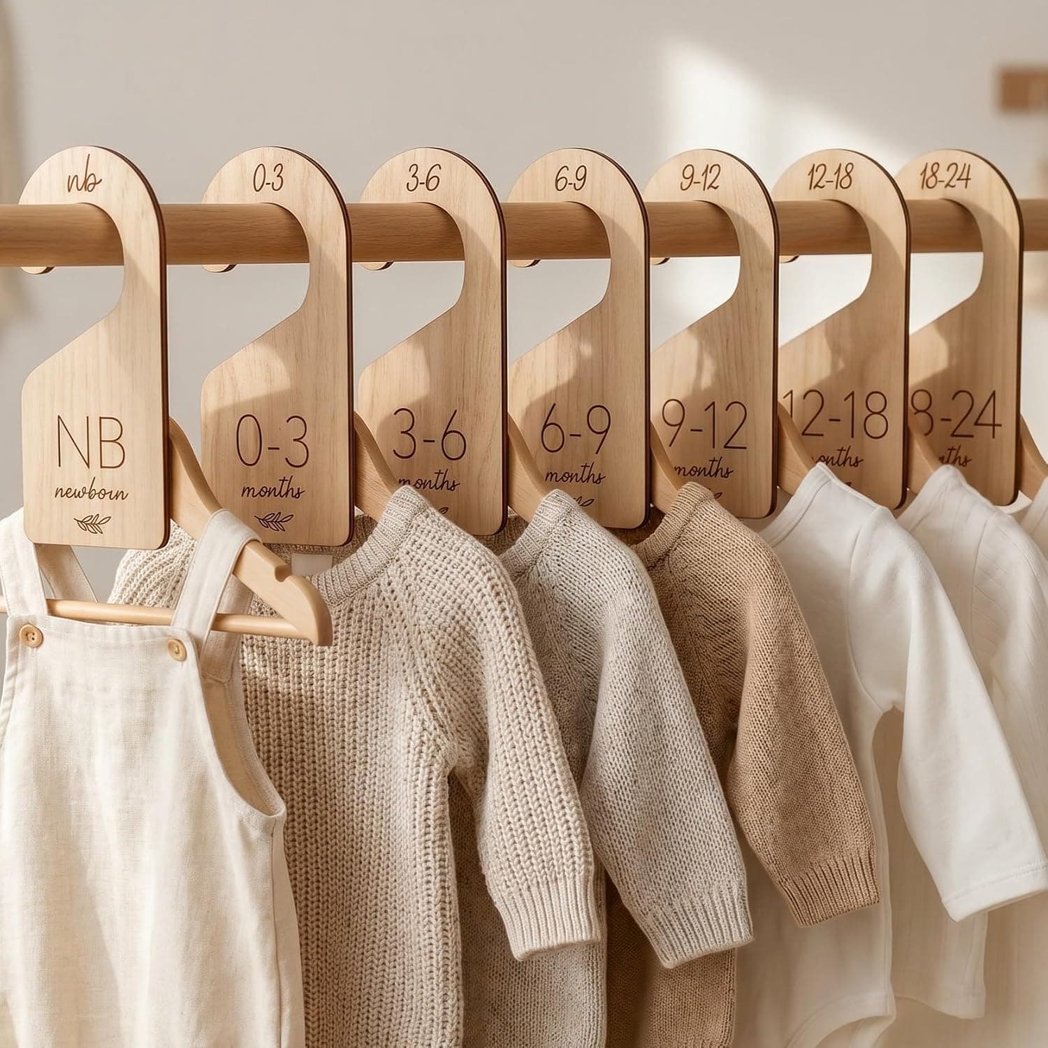 Wooden Baby Closet Dividers Set of 7, Double-Sided Organizer Newborn to 24 Months