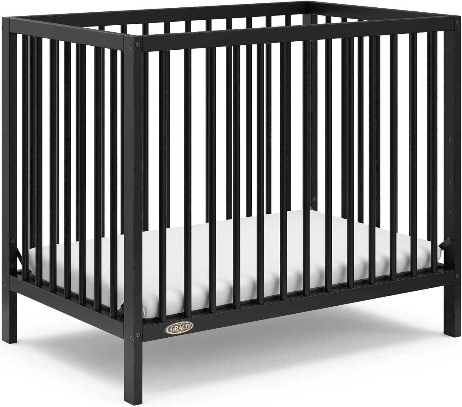 Graco Teddi 4-in-1 Convertible Mini Crib with Bonus Water-Resistant Mattress, Black