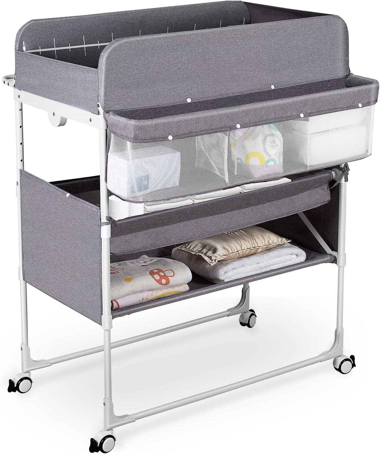 SOKO Portable Changing Table, Foldable Height Adjustable Diaper Station with Waterproof Pad