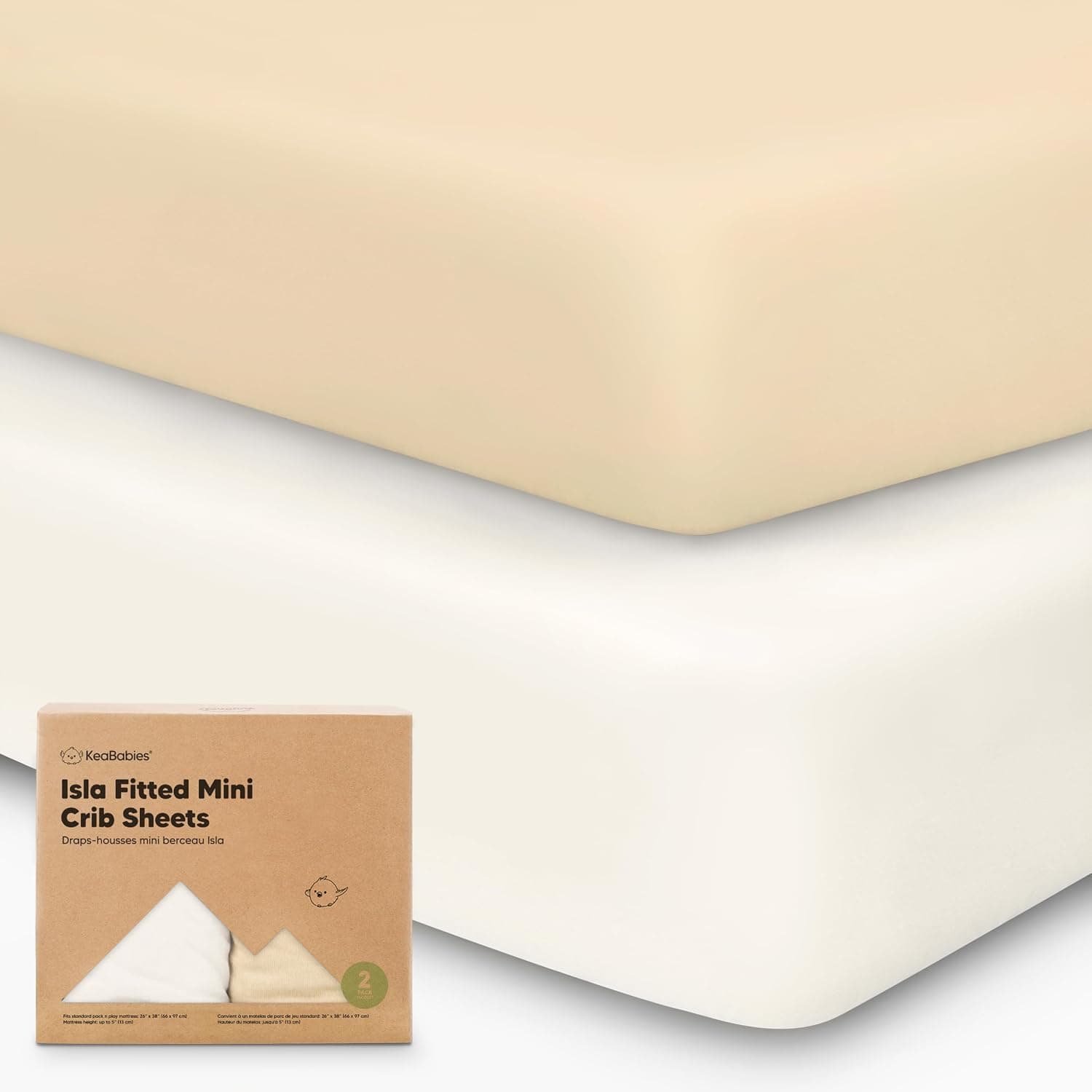 Pack and Play Sheets Fitted - 2-Pack Mini Crib Sheets for Pack N Play Mattress 38x26, Soft & Cozy, Neutral Toddler Playard Bedding, Snug Fitted Mini Baby Crib Mattress Cover (Khaki)