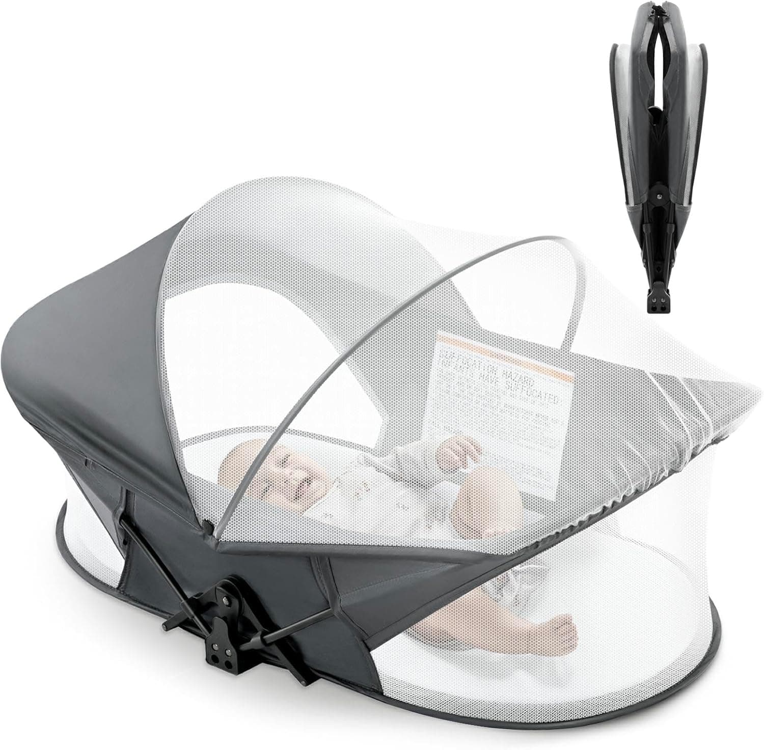 Sporary Portable Travel Bassinet, Foldable Crib for 0-5 Months Baby with Mosquito Net and Canopy, Carrying Bag