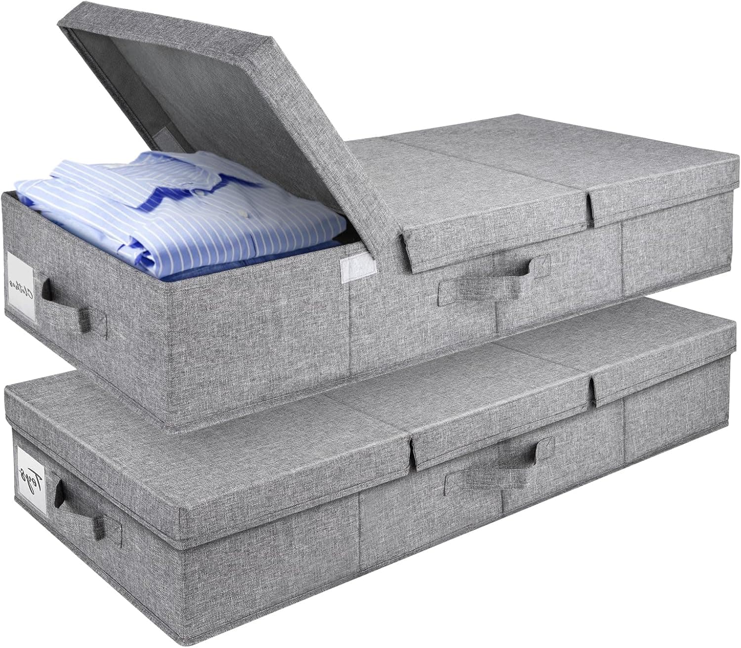2 Pack 48L Under Bed Storage Containers, 6" Tall Foldable Underbed Storage with Lids & 3 Handles