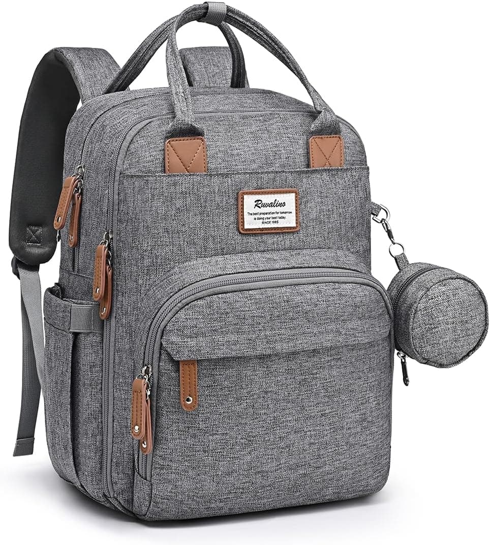 RUVALINO Diaper Bag Backpack-Multifunction Baby Travel Bag with Changing Pad, Insulated Bottle Holders & Pacif