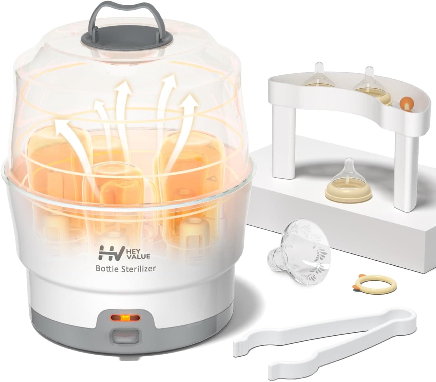 HEYVALUE Ease-Steam Bottle Sterilizer, Compact Baby Bottle Sterilizer, One-Touch