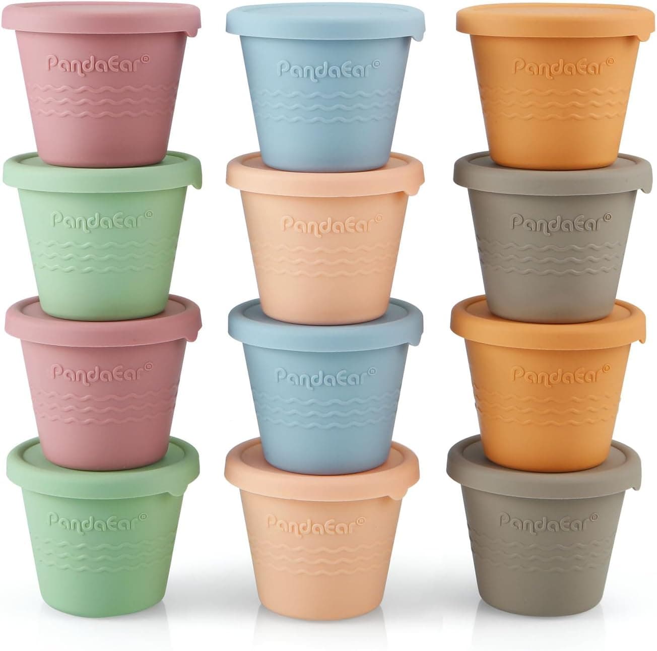PandaEar 12 Pack Silicone Baby Food Storage Containers, 4 oz Reusable Small Snack Containers Freezer Storage with Airtight Lids Leak Proof, Microwave Safe