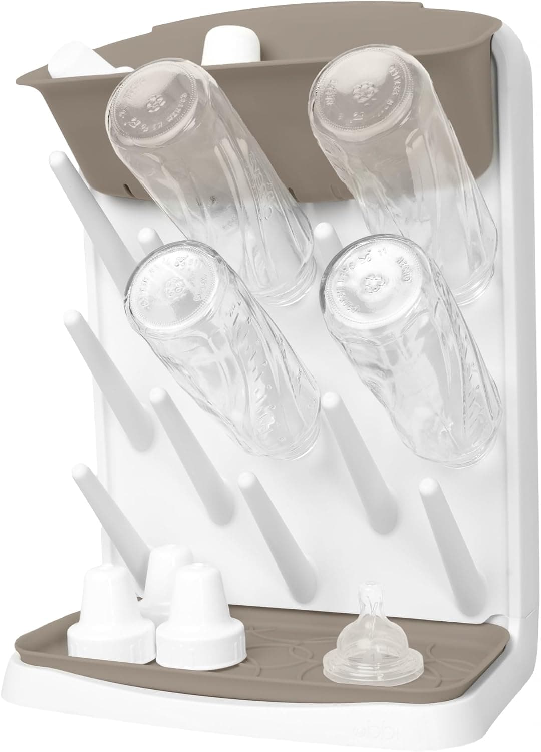 Ubbi Vertical Baby Bottle Drying Rack, Space Saving Countertop (Taupe)