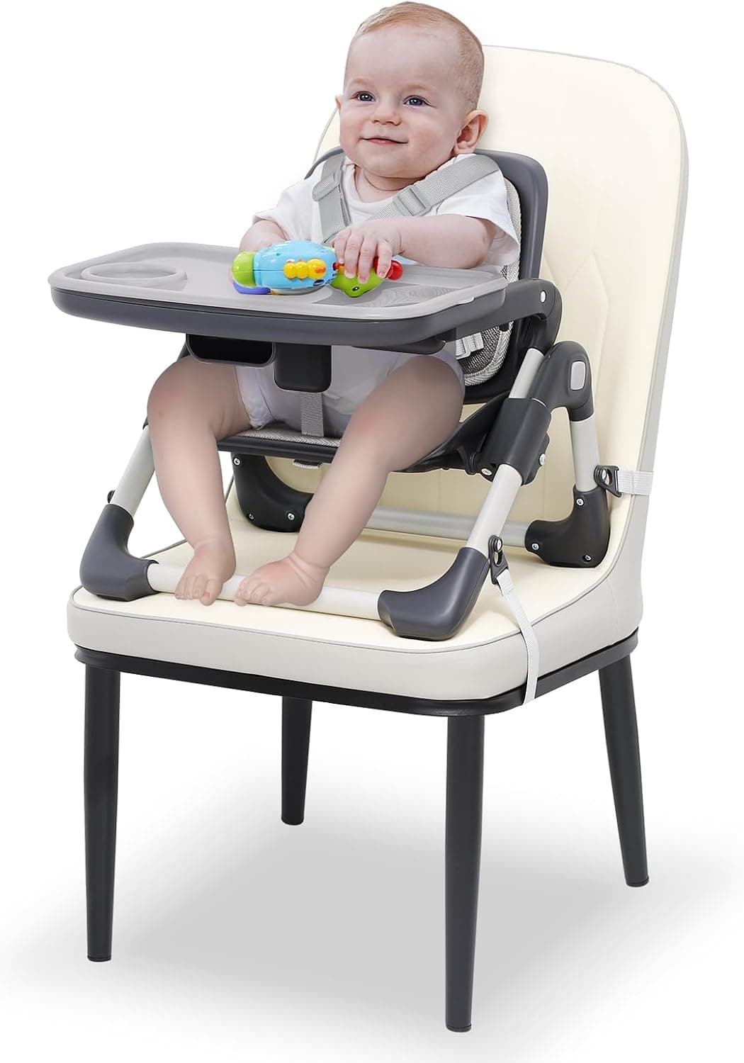 Toddler Booster Seat for Dining Table, Portable Baby Chair with Tray, Adjustable & 5 Point Harness