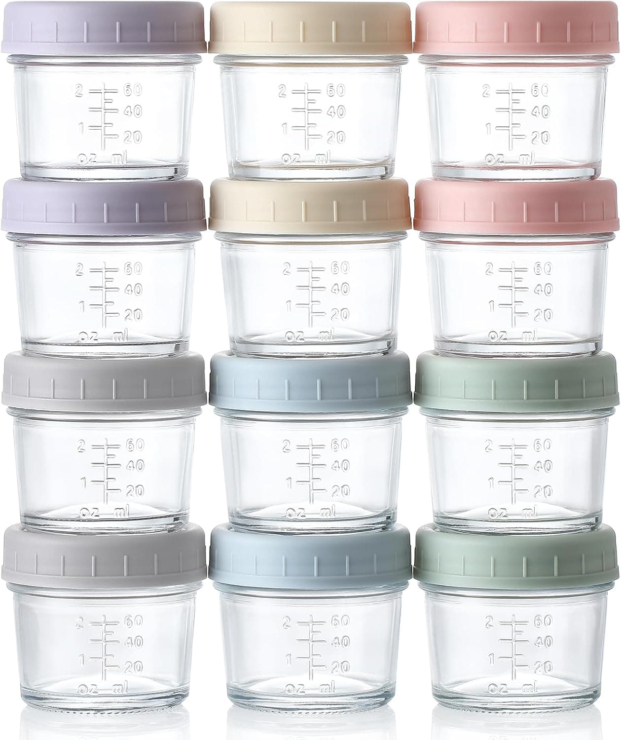VITEVER 12 Pack Glass Baby Food Storage Containers - 4 oz Baby Food Storage Jars With Lids, Microwave, Dishwasher & Freezer Safe