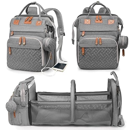 Astro alan Baby Diaper Bag with Changing Station, Waterproof Diaper Bag Backpack for Moms Dads with USB Charging Port, Baby Shower Gifts, Baby essentials,Grey