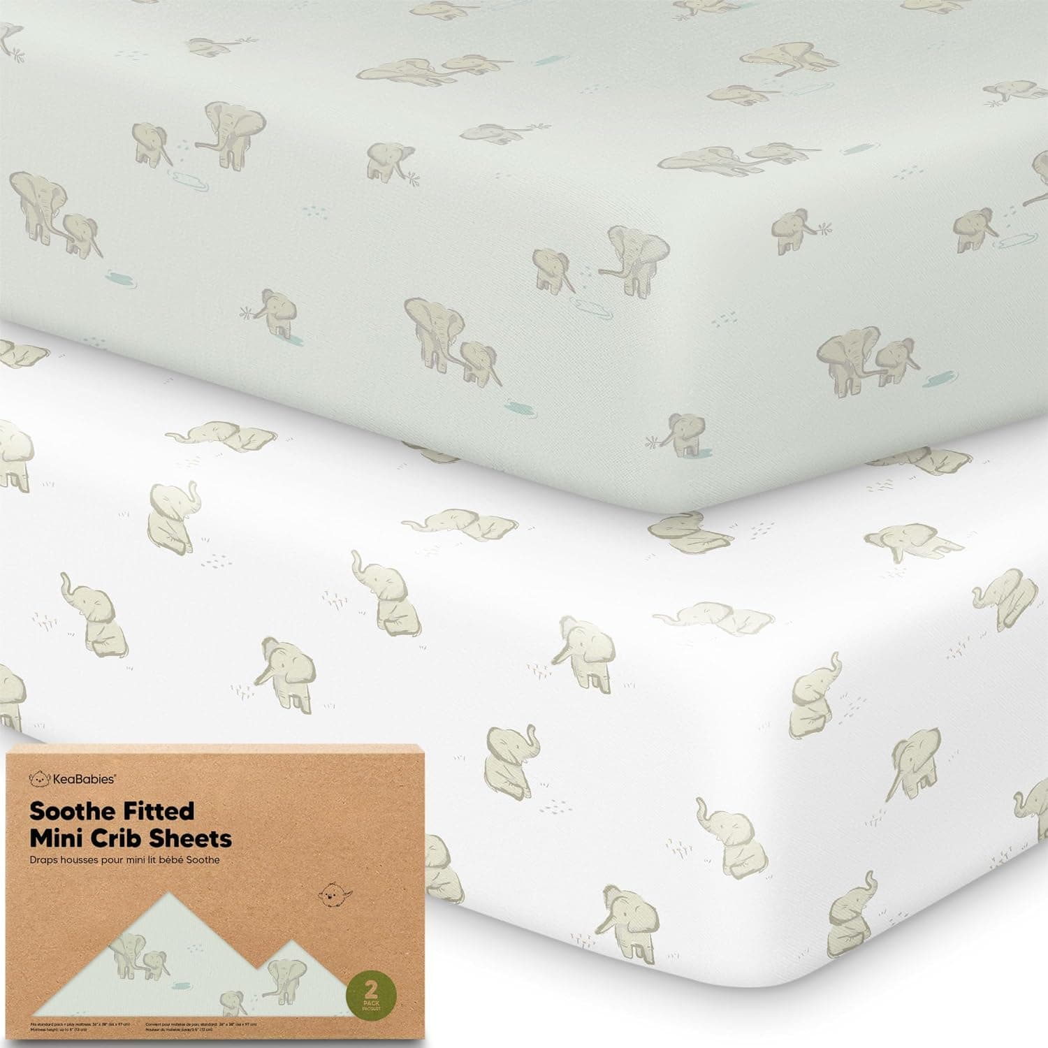 2-Pack Mini Crib Sheets Fitted - 38x26 Pack N Play Sheets for Pack and Play Mattress, Organic Cotton, Soft & Breathable Playard Bedding, Neutral Mini Toddler Bed Cover (Elly)