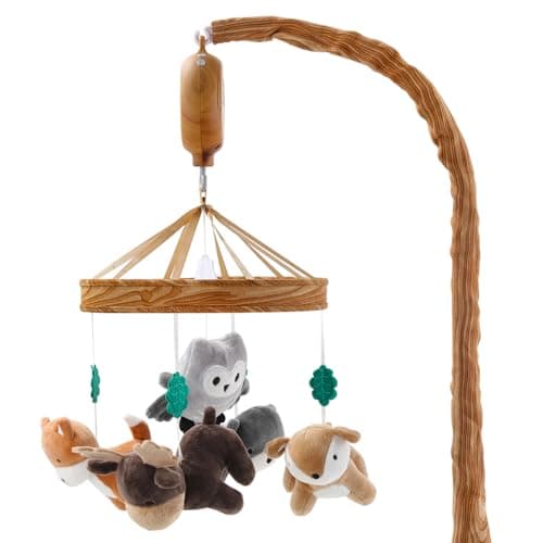 The Peanutshell Crib Mobile for Boys or Girls - Woodgrain Musical Baby Crib Mobile with 12 Lullabies, Whimsical Woodland Baby Whimsical Woodland Nursery Decor