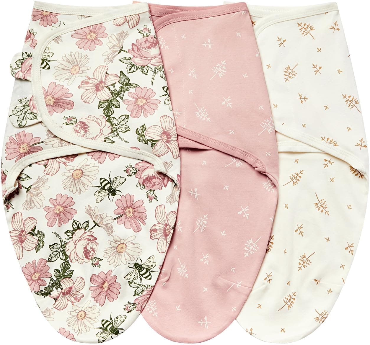 insular Baby Swaddle Wrap, Adjustable Swaddling Set 3 Pack, Floral, Small (0-3 Month)