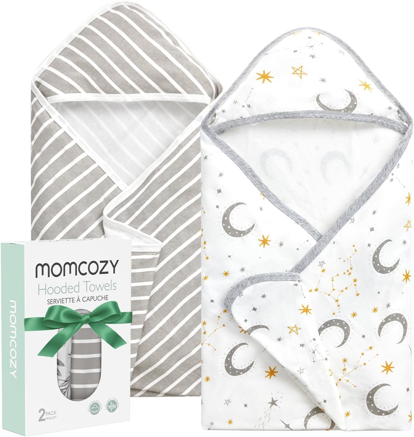 Momcozy Baby Hooded Towel, 2 Pack Cotton Bath Towel for Boy or Girl, Super Soft with Original Design, Shower Gifts for Newborn (28 x 28 Inch, Starry Sky)