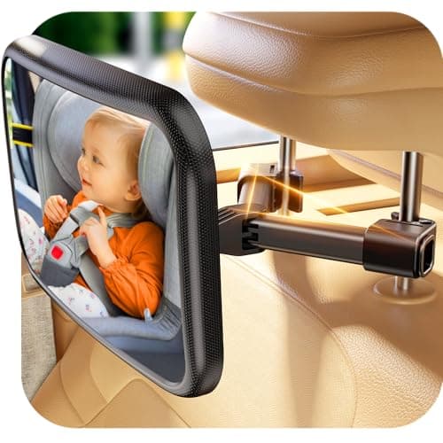 TAZENI Baby Car Mirror for Rear Facing Car Seat, Patented Stable Hook Clip | Shatterproof, 360° Rotation, Crystal Clear View, Easy Install, Crash-tested, Baby Shower Gifts for Infants Safely, Black