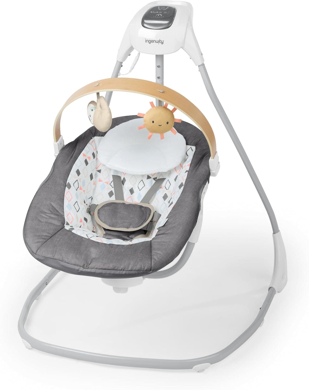 Ingenuity SimpleComfort Compact Baby Swing, Rotating Seat Swings in 3 Directions, 6 Speeds, 8 Melodies & 3 Nat