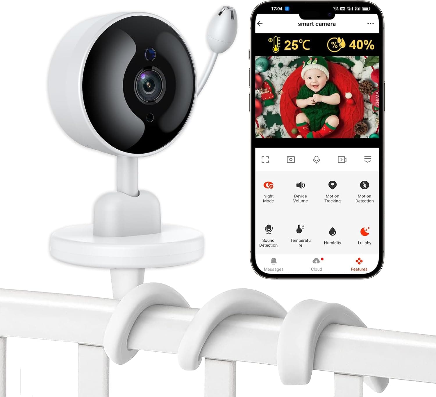 FOUKWAKC Tuya Baby Monitor 2K WiFi with Camera and Audio, Motion & Cry Detection, Temp Sensor