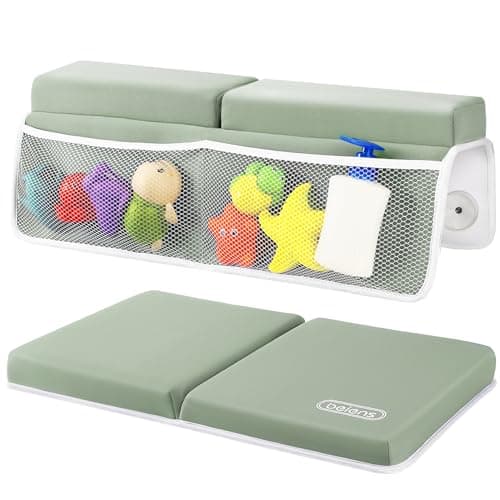beiens Bath Kneeler and Elbow Rest Pad Set, 1.5-Inch Thick Memory Foam Pads | Bath Kneeling Pad, Quick-dry Neoprene, 6 Suction Cups, Non-slip Base, 4 Organizer Pockets for Baby Bath Toys and essentials