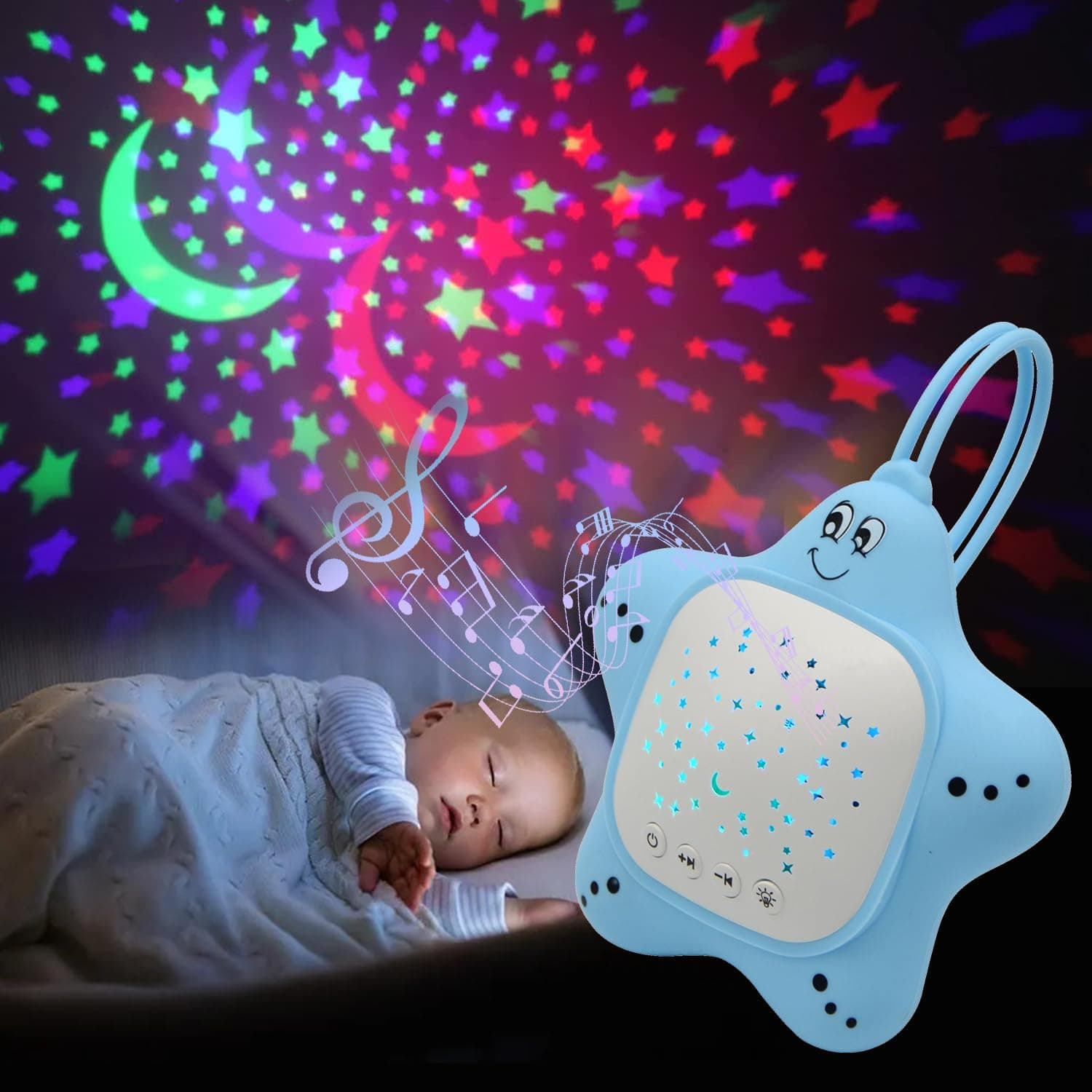 Portable Baby White Noise Sound Machine, Rechargeable Soother with Projector Night Light
