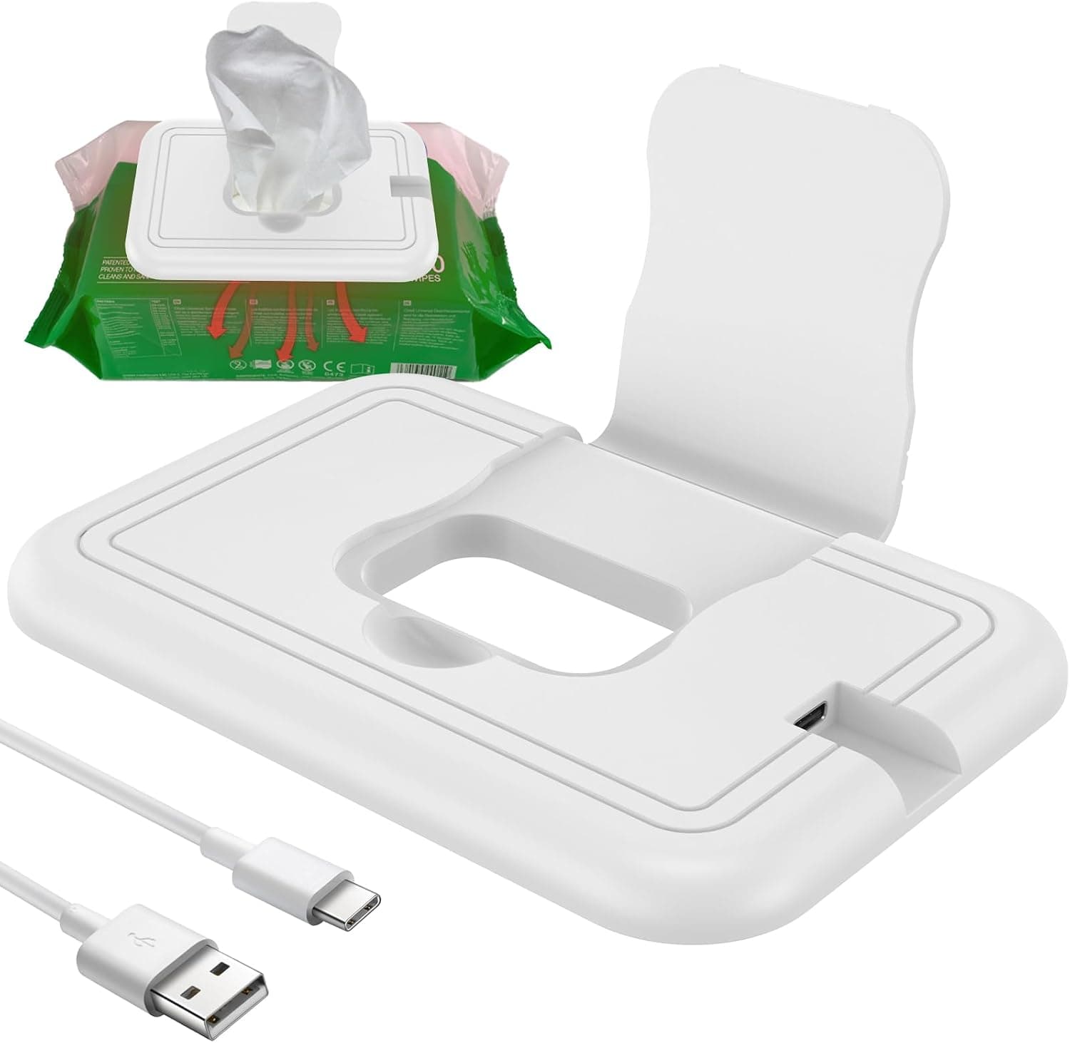 USB Baby Wipe Warmer, Travel Size Portable Lightweight, Even Fast Heating, 40-55C (5.9x3.9x0.39in)