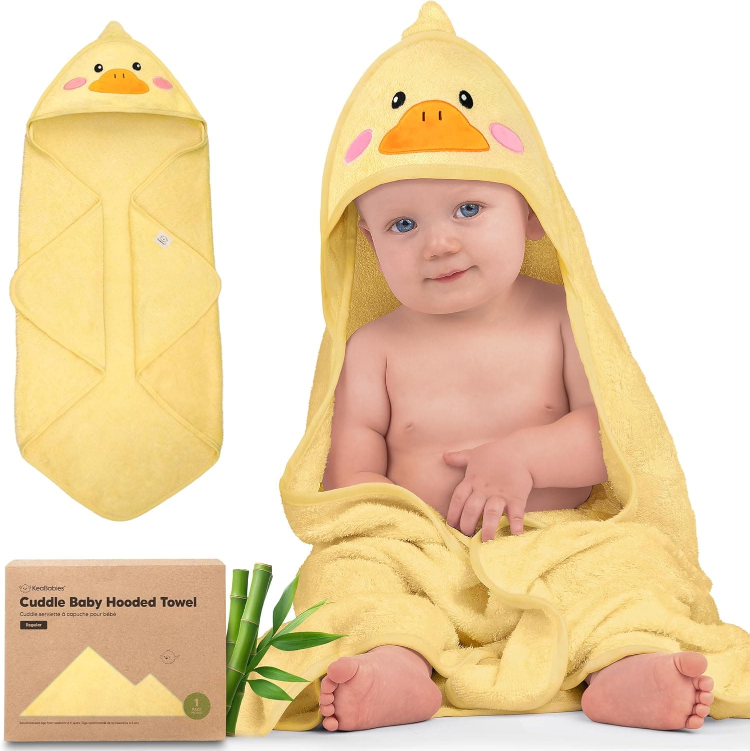KeaBabies Hooded Baby Towel for Newborn - Viscose Derived from Bamboo, Large Baby Bath Towels with Hood, Extra Absorbent & Soft (Duck, Regular)