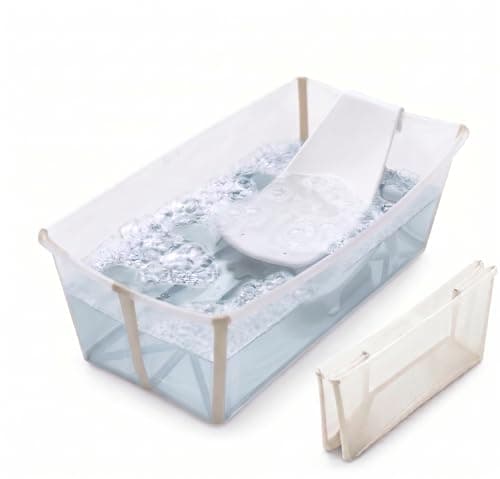 Stokke Flexi Bath Bundle - Foldable Bathtub + Newborn Support, Sandy Beige
