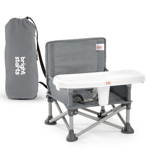 Bright Starts Pop ‘N Sit Portable Booster Seat, 3-in-1 Floor Seat, Travel High Chair & Toddler Booster with Feeding Tray, Indoor/Outdoor, Grey, 6 Months-3 Years
