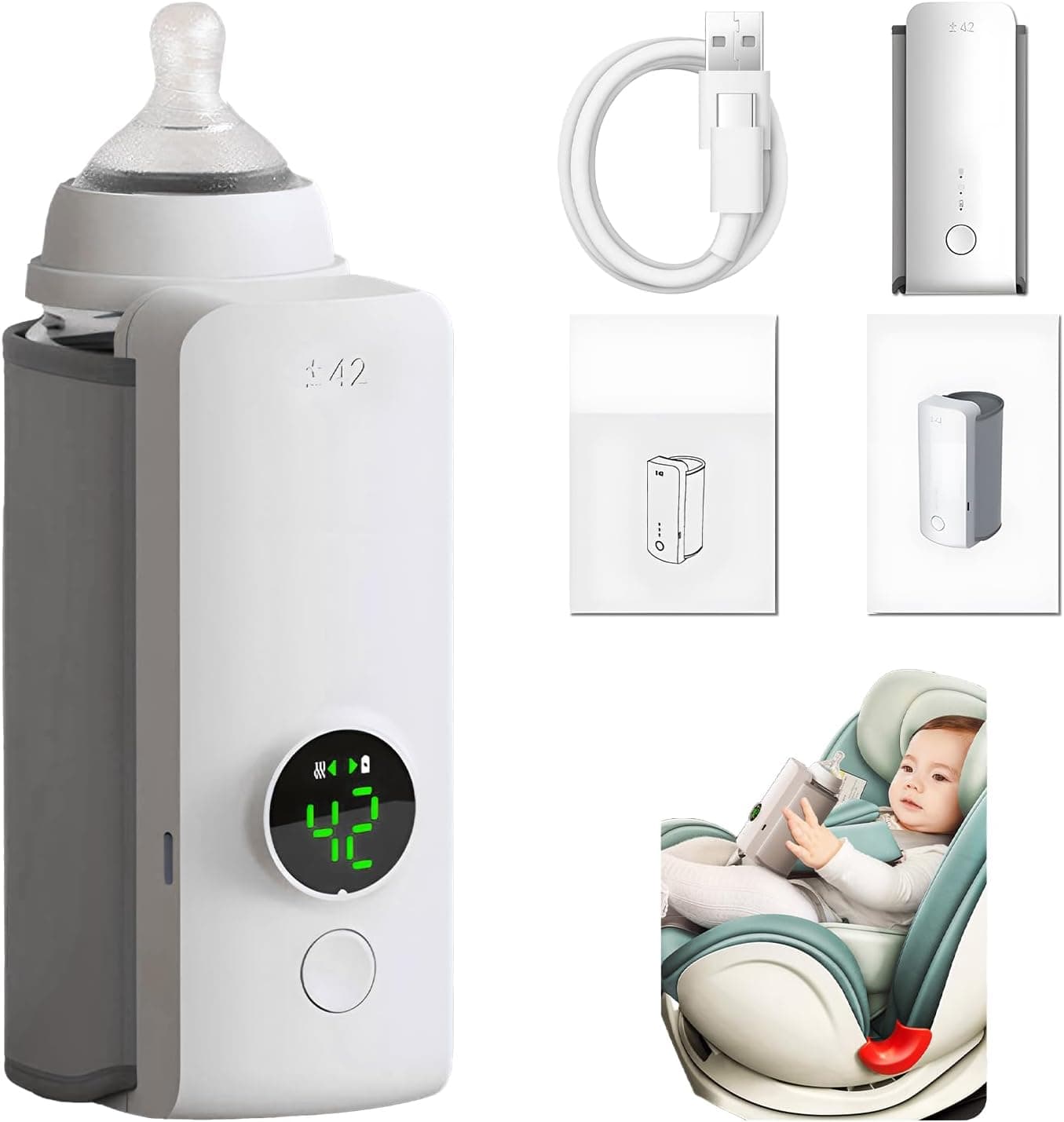 Portable Bottle Warmer for Travel, Fast Heating, Battery-Powered with Temperature Display