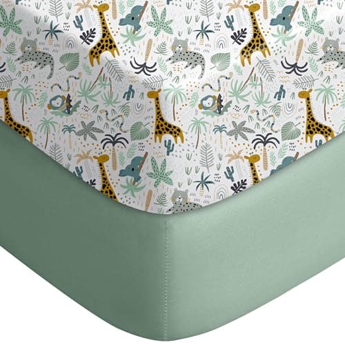 Yoofoss 2-Pack Pack and Play Sheets Fitted 38x26 (Green+Giraffe)