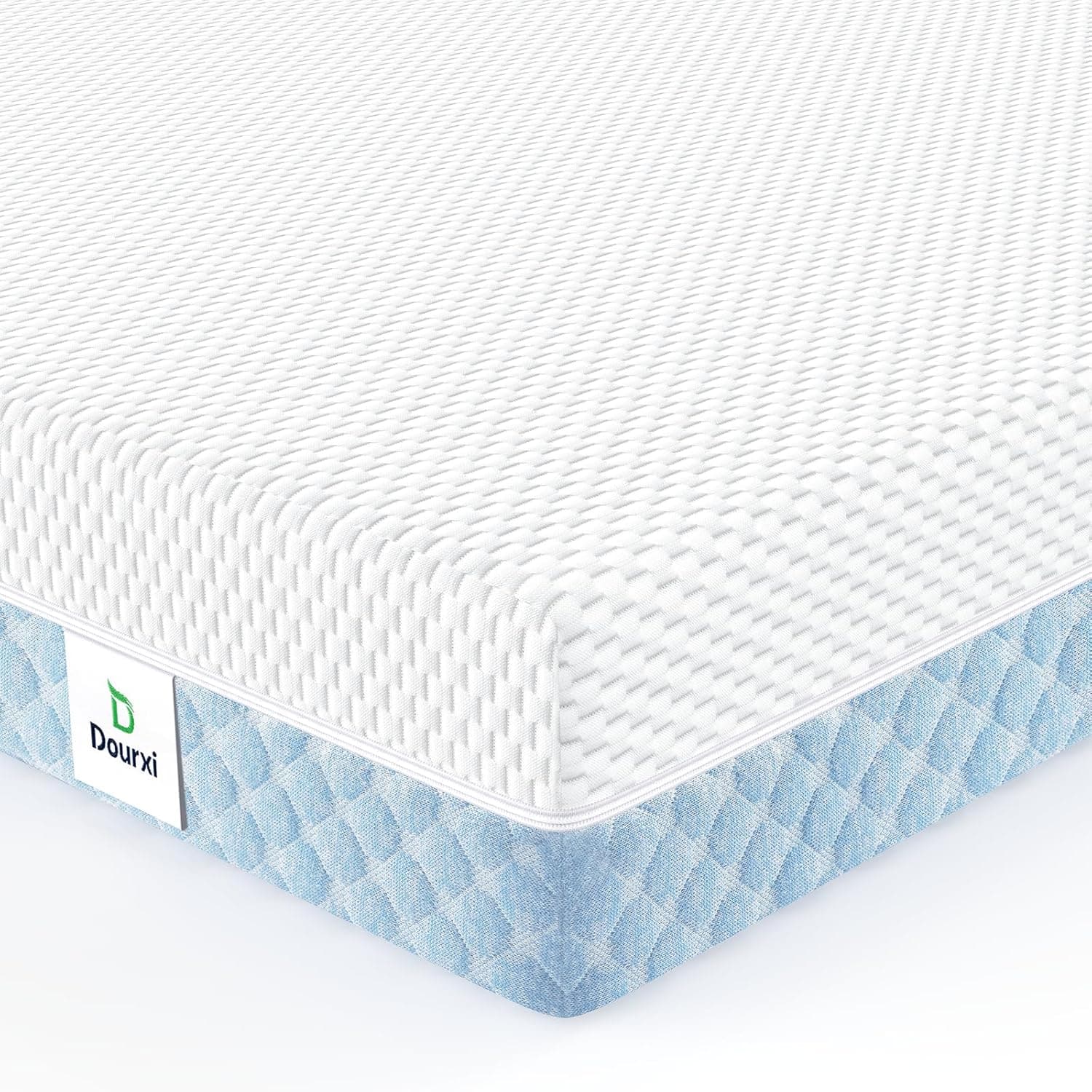 Dourxi Mini Crib Mattress 38x24x4, Dual Sided Comfort Gel Memory Foam, Removable Cover (White&Blue)