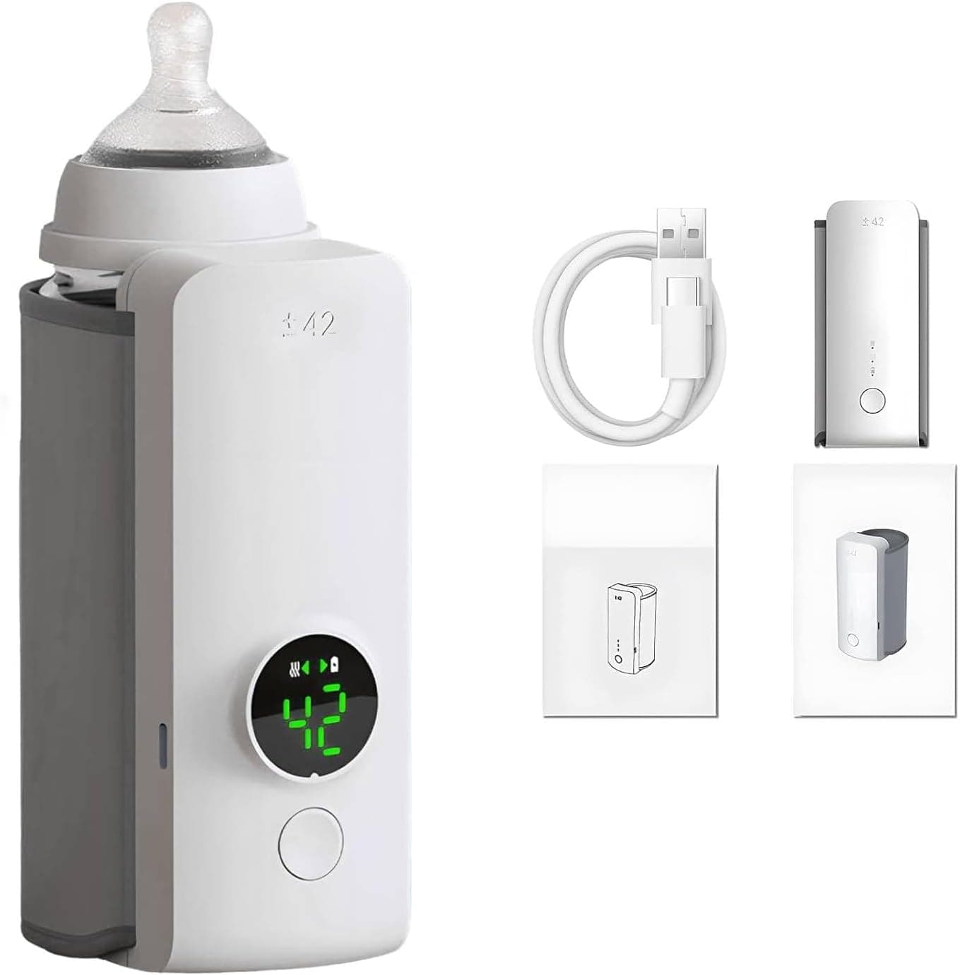 Portable Baby Bottle Warmer for Travel, Cordless Rechargeable with Temperature Control, LED Display