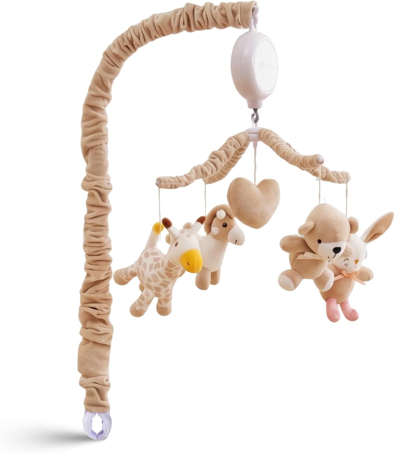 Petino Pura Musical Crib Mobile with 12 Lullabies, Rotating Arm and Detachable Plush Toys, Unisex Clip On Mobile for Standard Cribs