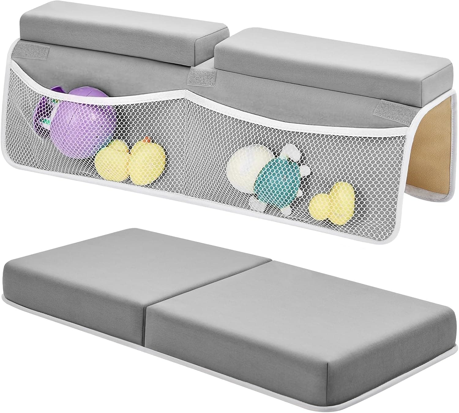 IFNOW Baby Bath Kneeler and Elbow Rest Pad Set - 26'' Extra Long and 2.4'' Thick, Quick Dry, Foldable Non-Slip Bathtub Mat with Toy Organizer