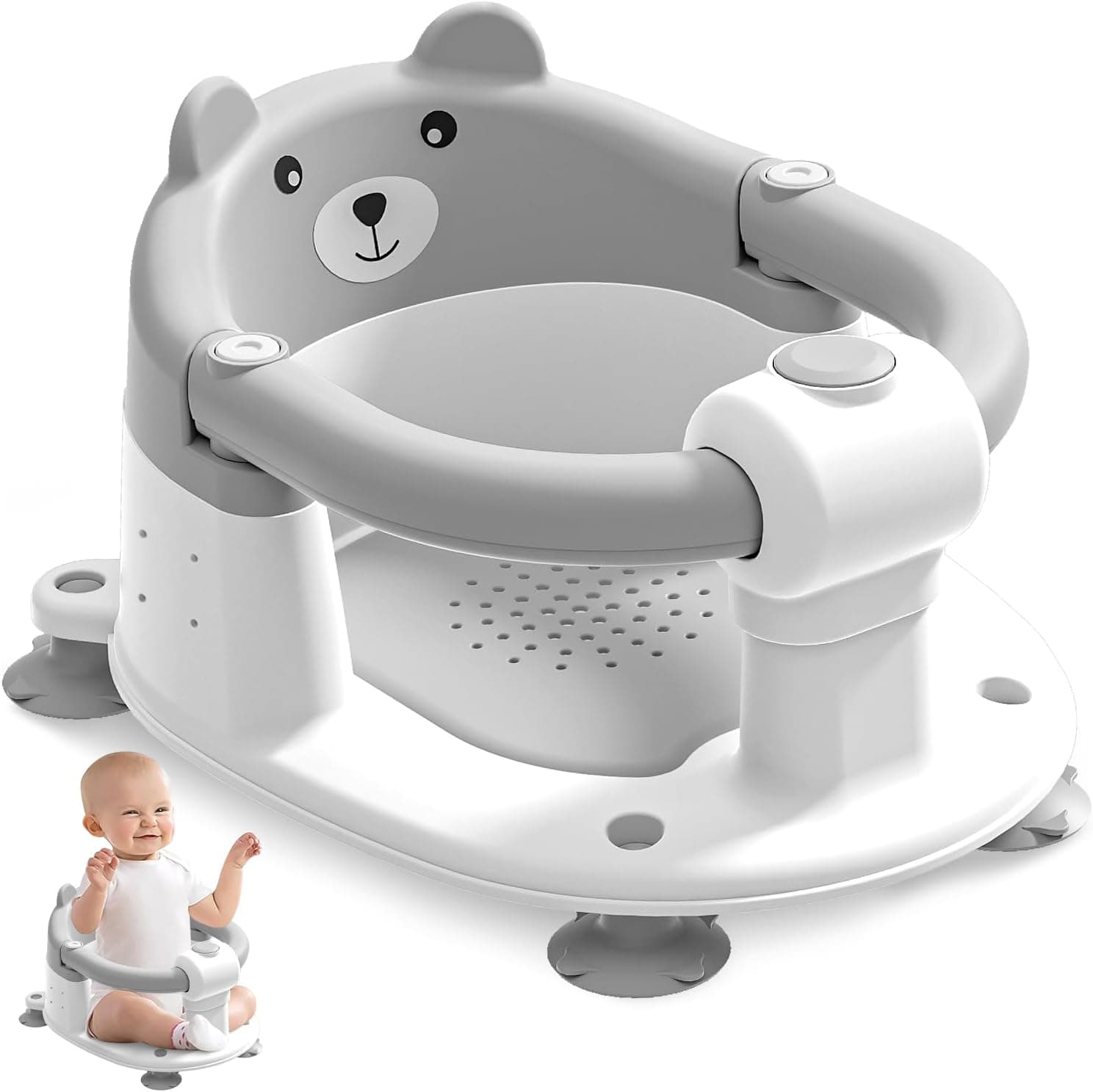 Baby Bath Seat for Babies 6 Months & up, Non-Slip Bathtub Chair with 4 Suction Cups & Soft Cushion, Gray