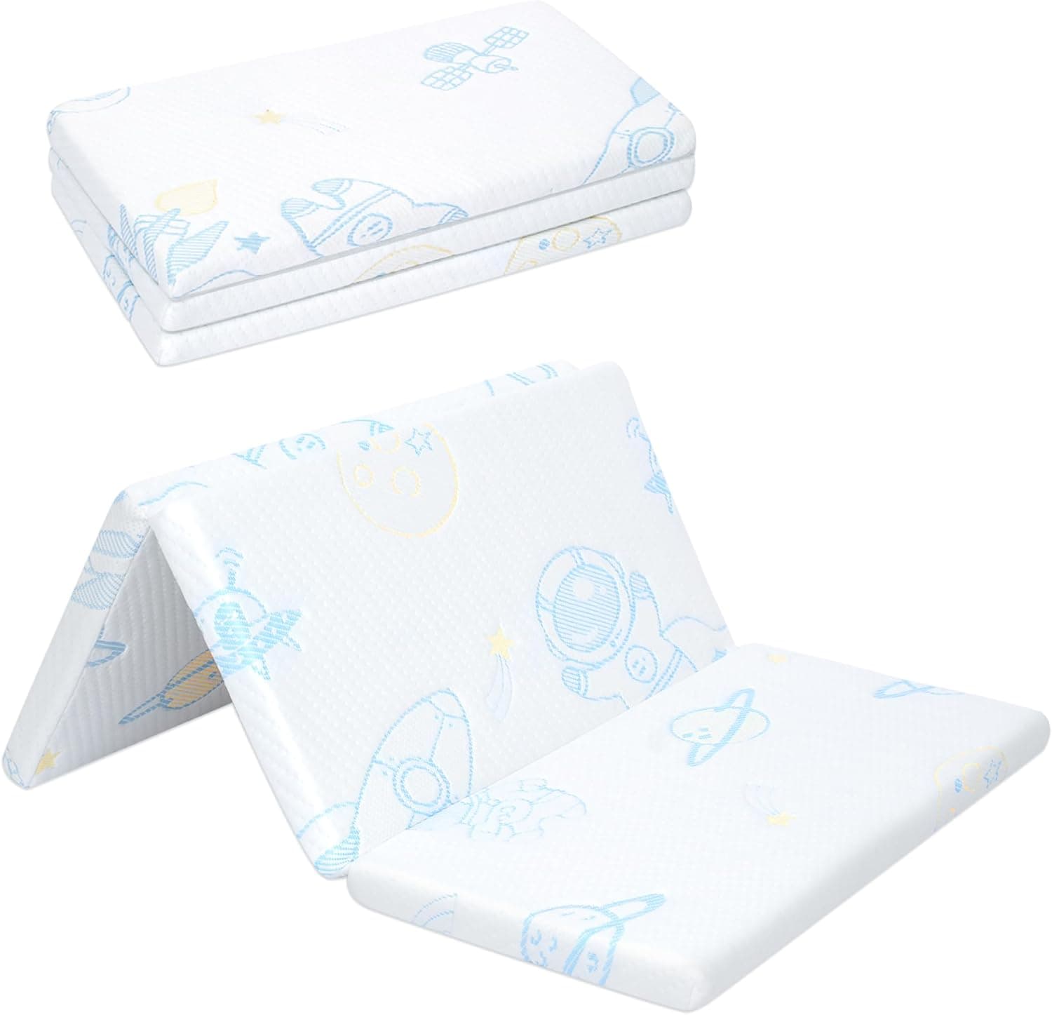 Ressainic Trifold Portable Crib Pack N Play Mattress 38x26x1.5, Jacquard with Washable Cover