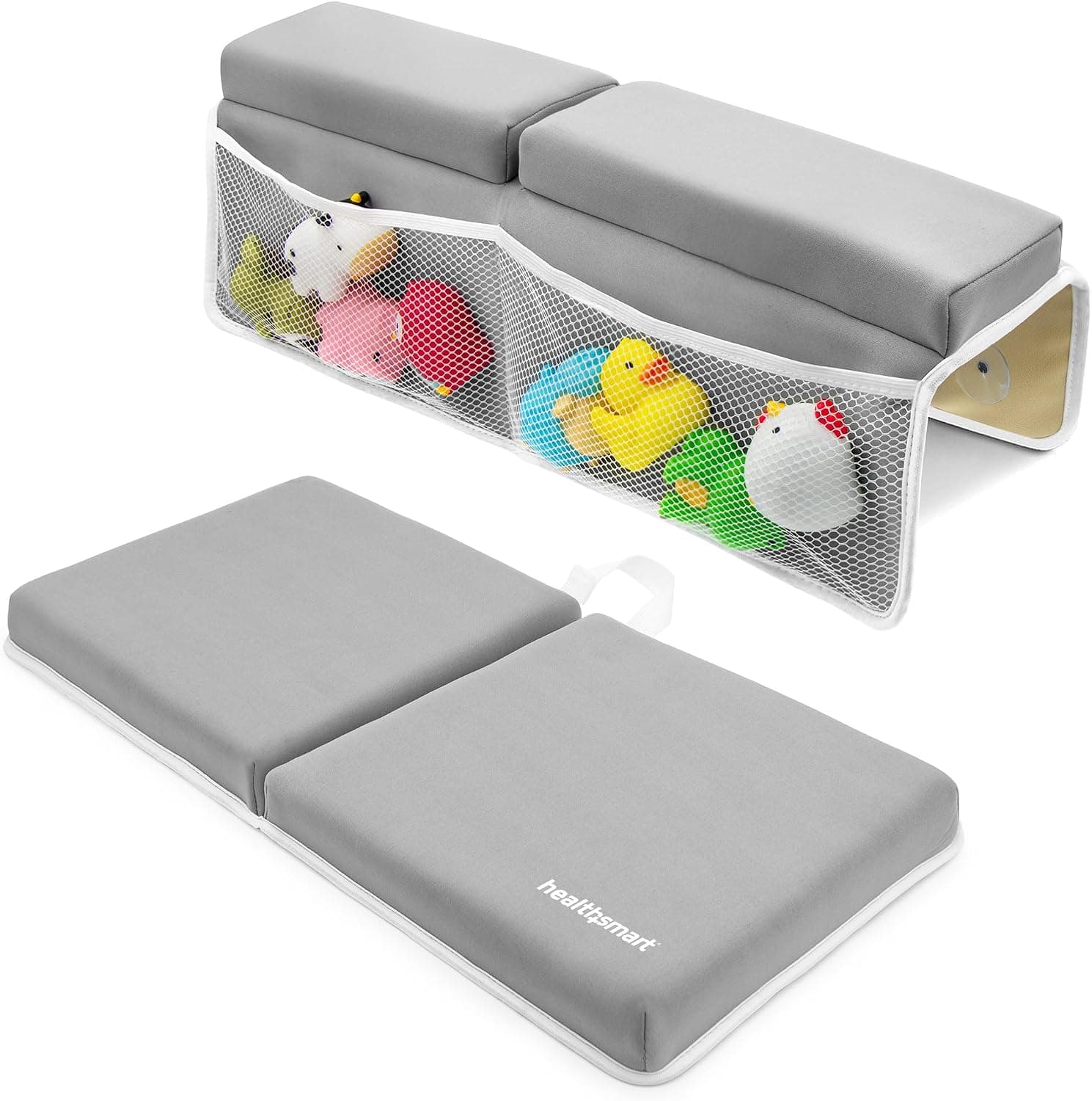 HealthSmart Baby Bath Kneeler and Elbow Rest Pad Set - Ultra-Thick, Non-Slip, Water-Resistant & Machine-Washable with Toy Organizer Pockets