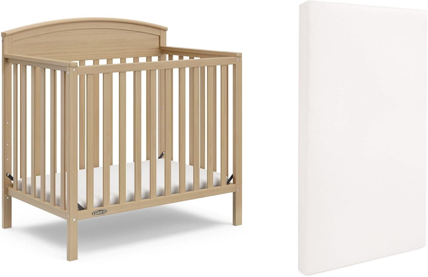 Graco Benton 4-in-1 Convertible Mini Crib with Bonus Crib Mattress, Driftwood