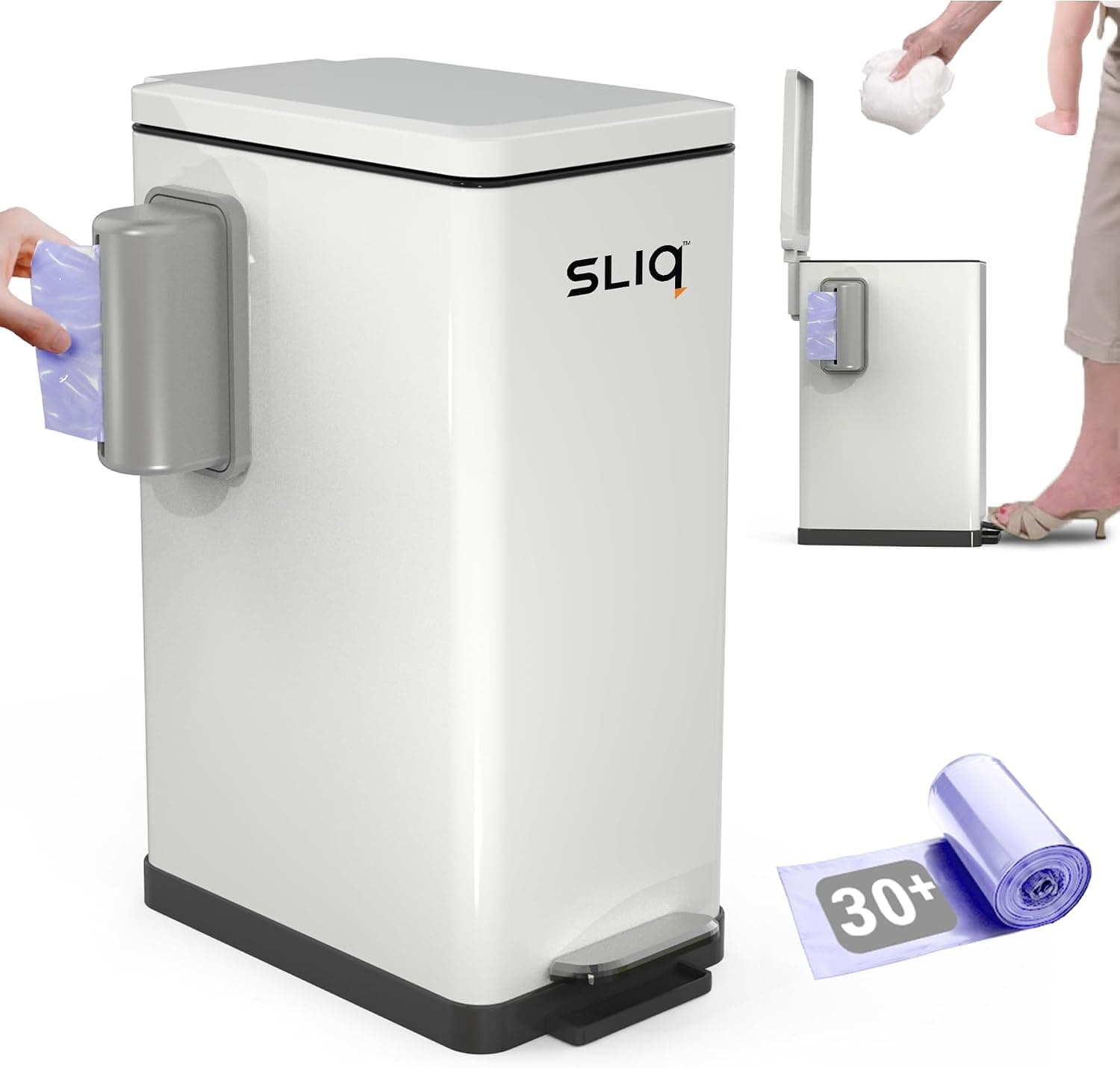 Sliq Baby Diaper Trash Can Odor Control, Small Diaper Pail, 3.2 Gal with 30 Lavender Scented Refills