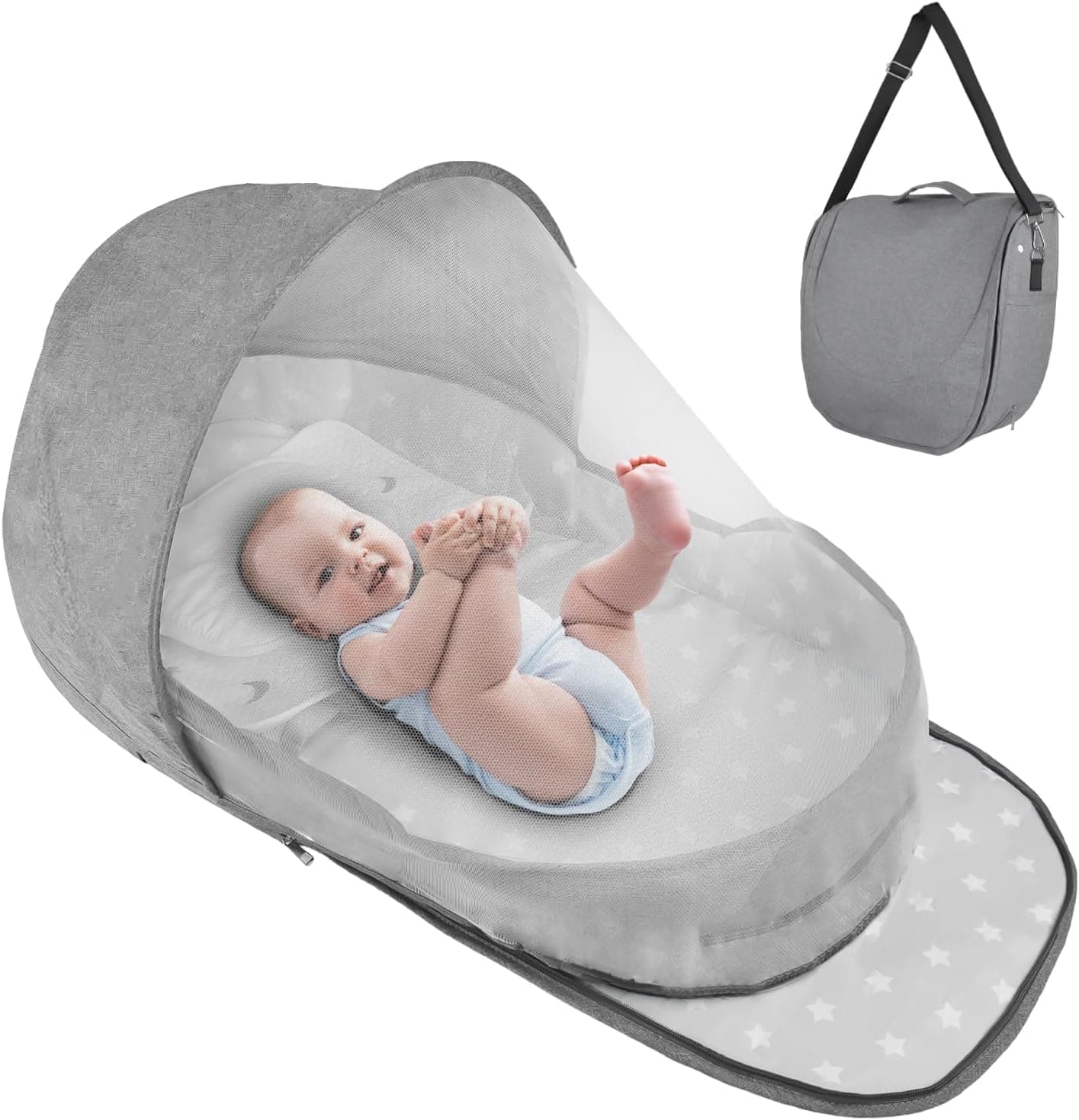 ISELECTOR Portable Bassinet for Baby Travel & Home, Lightweight Foldable Bedside Sleeper with Breathable Mesh & Carry Bag