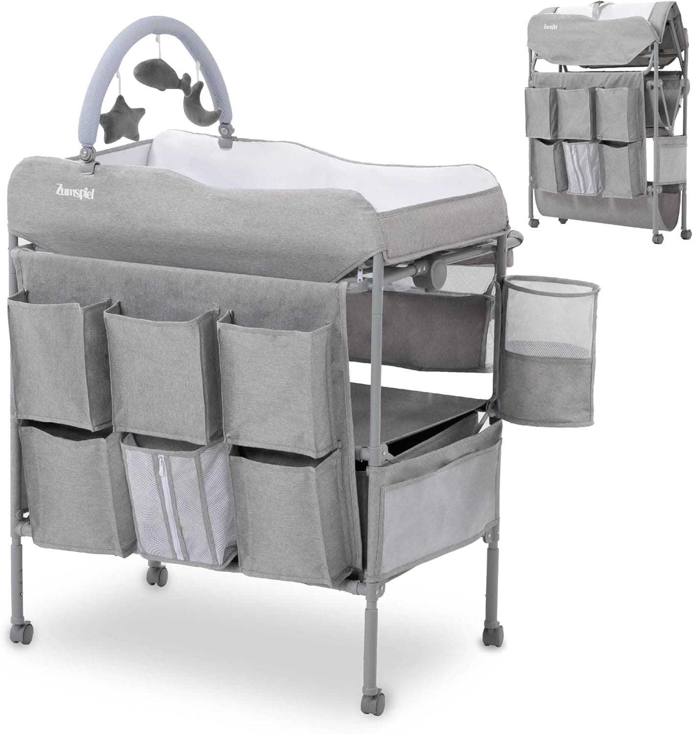 Versatile Portable Folding Changing Table, Waterproof Diaper Station with Waste Basket, 2 Drawers