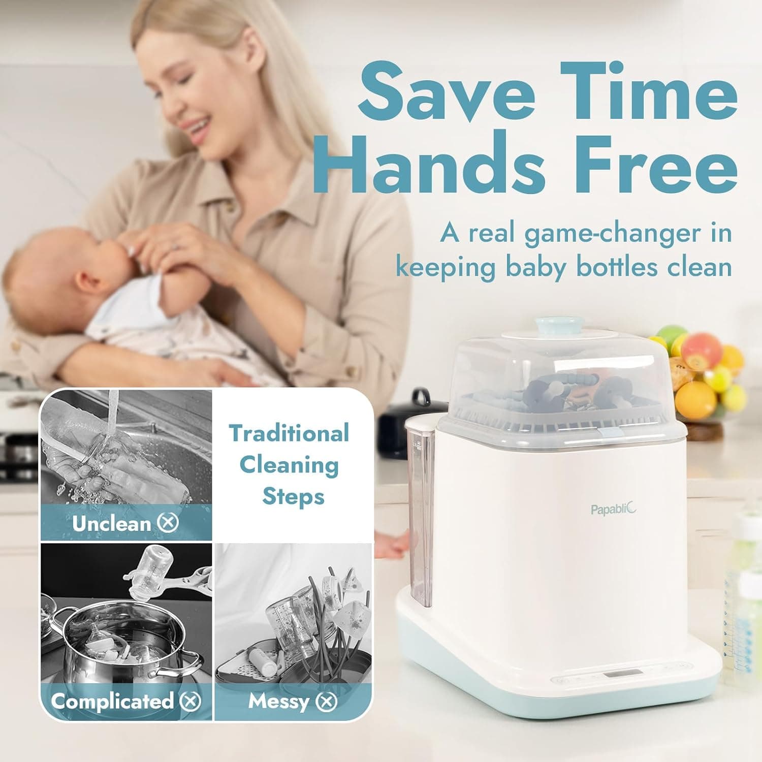 Papablic Bottle Washer and Sterilizer and Dryer, All-in-One Bottle Washer