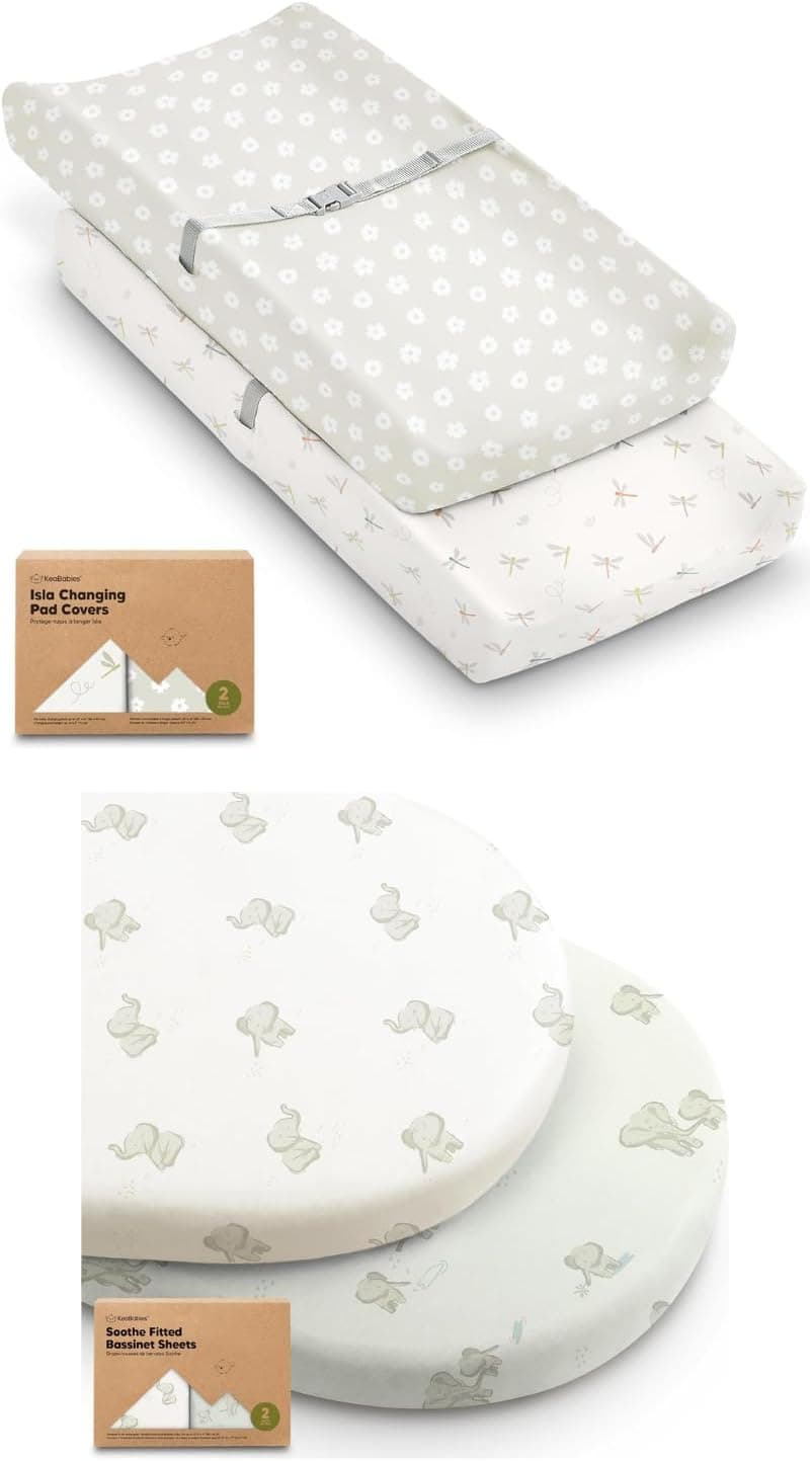 KeaBabies 2-Pack Baby Changing Pad Covers for Girl, Boy - 100% Cotton Nursery Diaper Changing Pad Cover