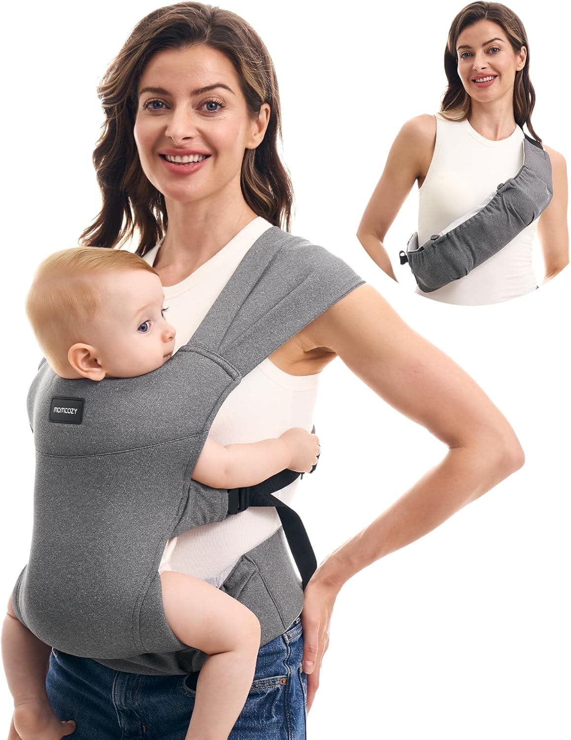 Momcozy Portable Baby Carrier, Compact & Lightweight, Fold & Go Hip Pouch - Grey