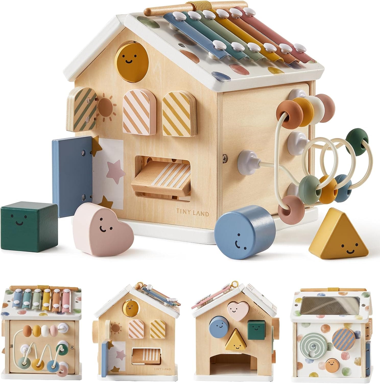 Tiny Land 9-in-1 Wooden Activity Cube, Montessori Baby Activity Center