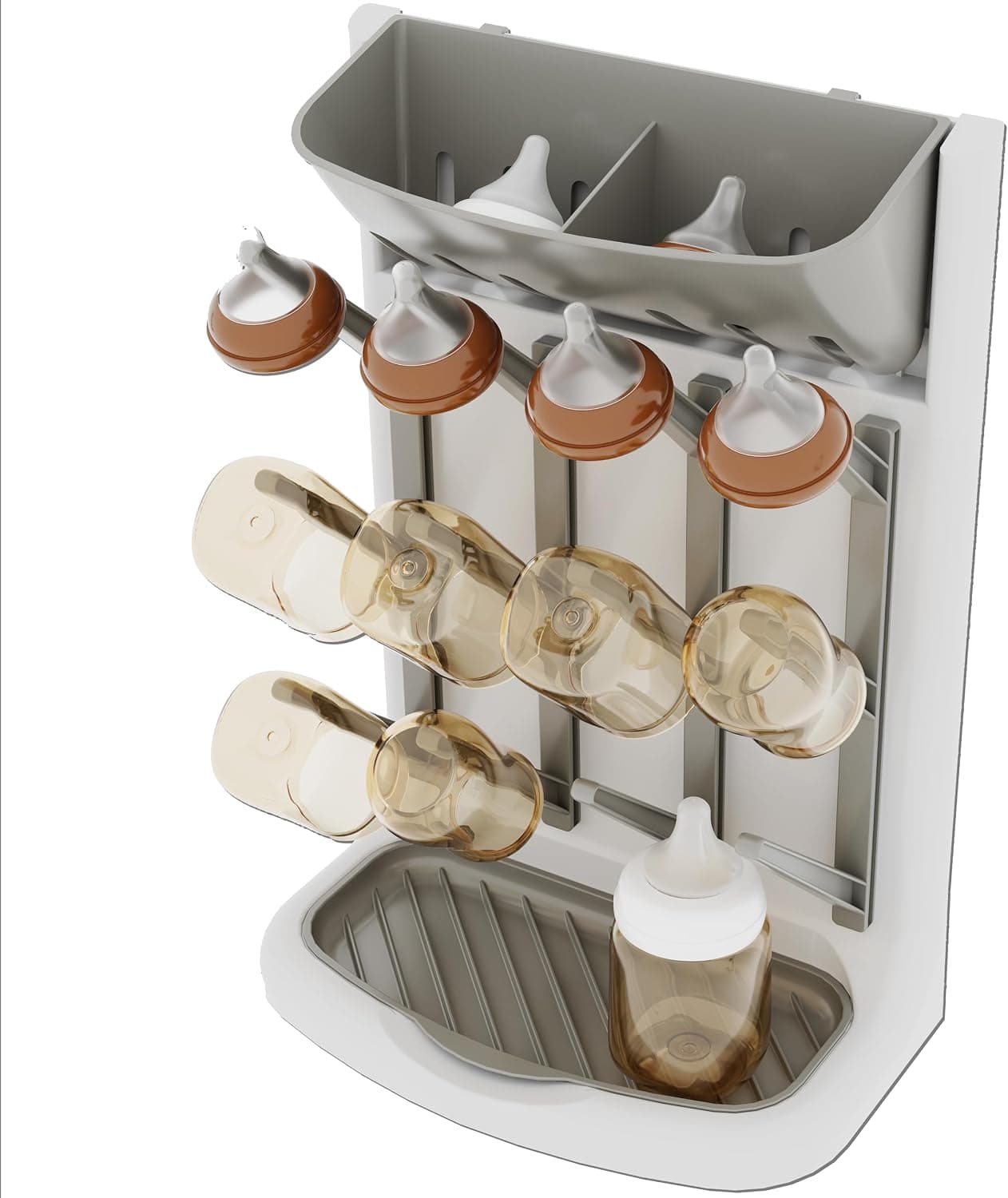IEEK Baby Bottle Drying Rack, Space Saving Suction Cup Wall Mounted Vertical Tower (Grey/White)