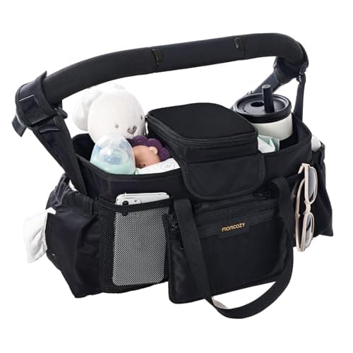 Momcozy Extra-Large Stroller Organizer Max with 2 Insulated Cup Holders | Food-Grade Pacifier Bag with Anti-Slip Straps, 3-Way Carry, Detachable Pouch, Fits for UPPAbaby and Doona