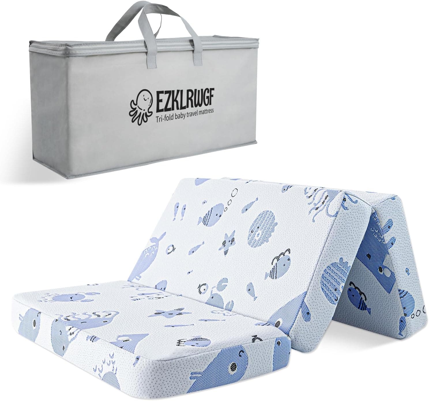 EZKLRWGF Trifold Pack and Play Mattress, Dual Sided Soft & Firm Memory Foam, Removable Cover