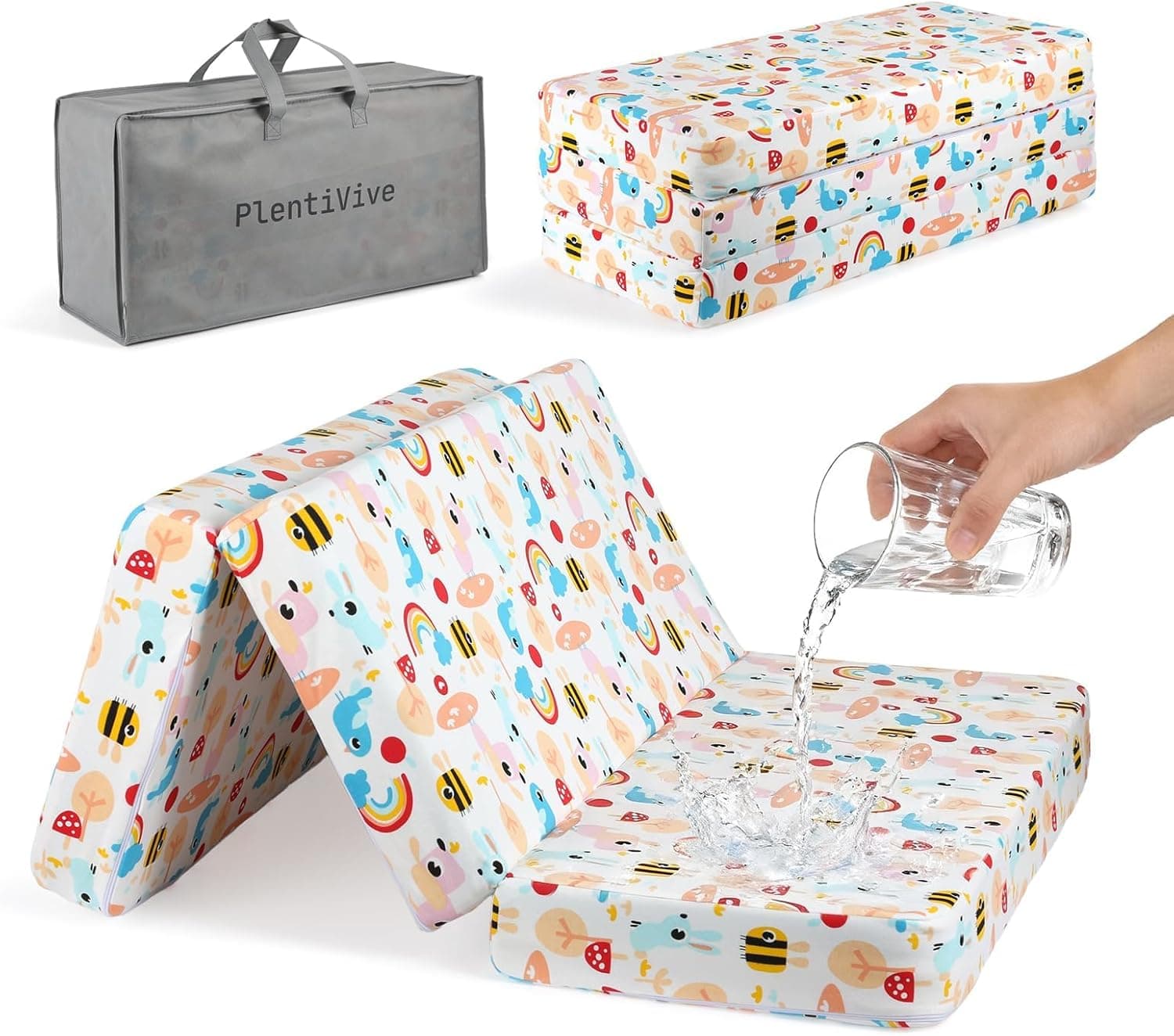 Trifold Pack and Play Mattress 38x26, Dual Sided Cooling Gel Memory Foam, Waterproof Cover