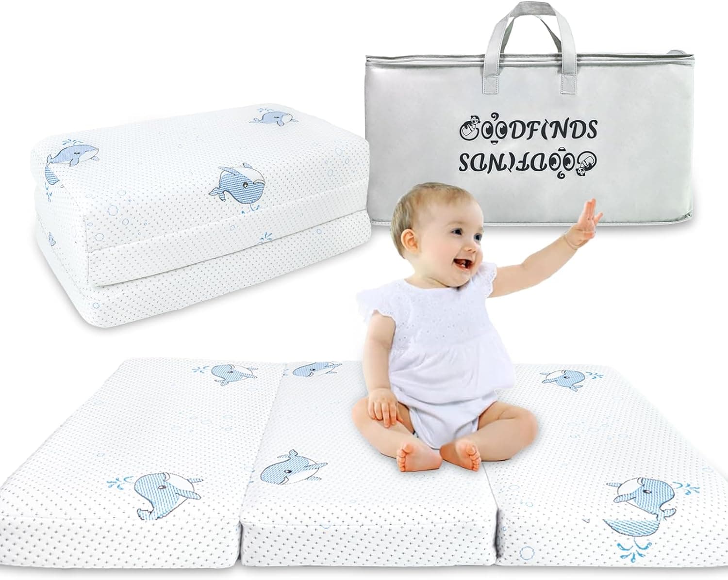 GOODFINDS Trifold Pack and Play Mattress 38x26, Soft & Firm Memory Foam with Carrying Bag